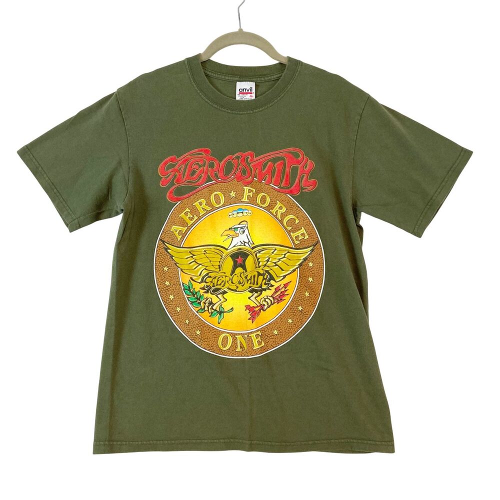 VTG Aerosmith Aero Force One Concert Tee World Tour 1999 Unisex‎ Medium Green